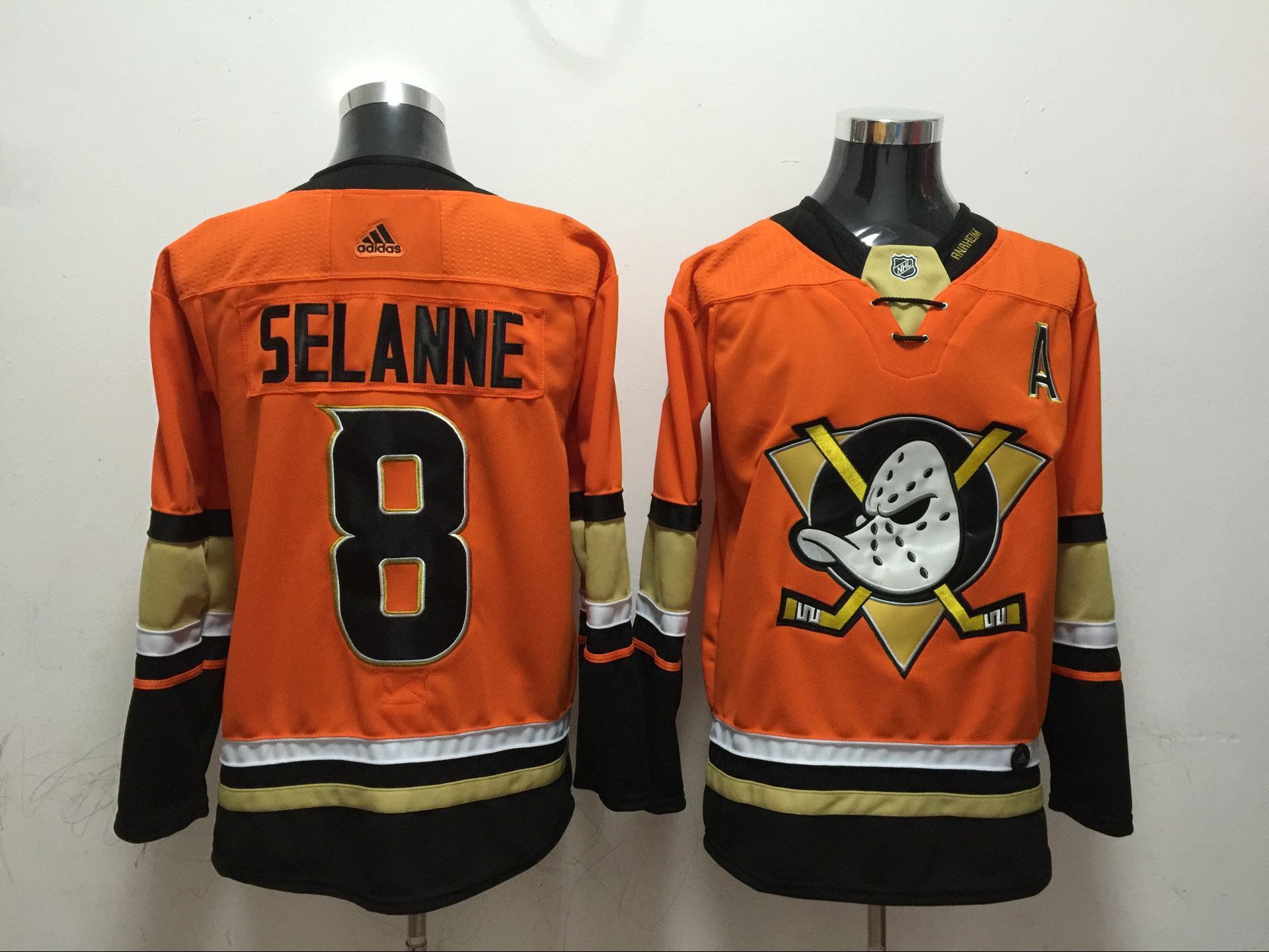 Men Anaheim Ducks #8 Selanne Orange Adidas Hockey Stitched NHL Jerseys